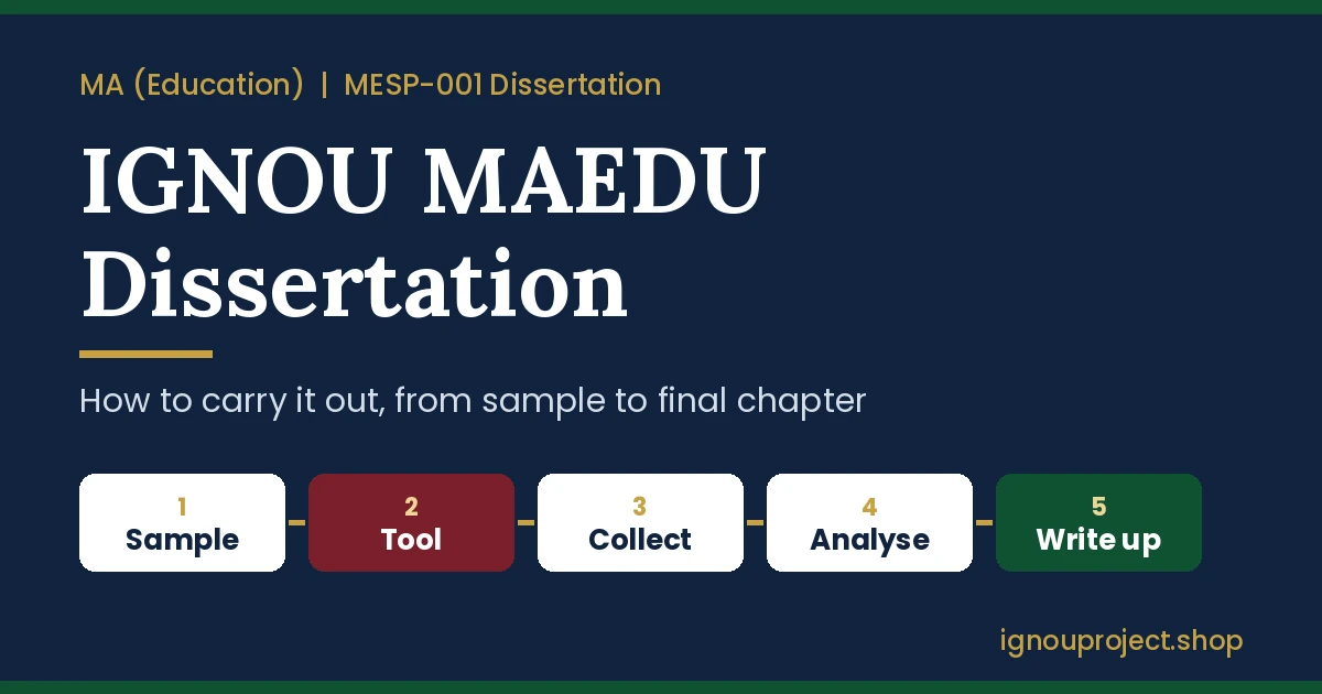IGNOU MAEDU dissertation MESP-001 execution steps: sample, research tool, data collection, analysis and write-up