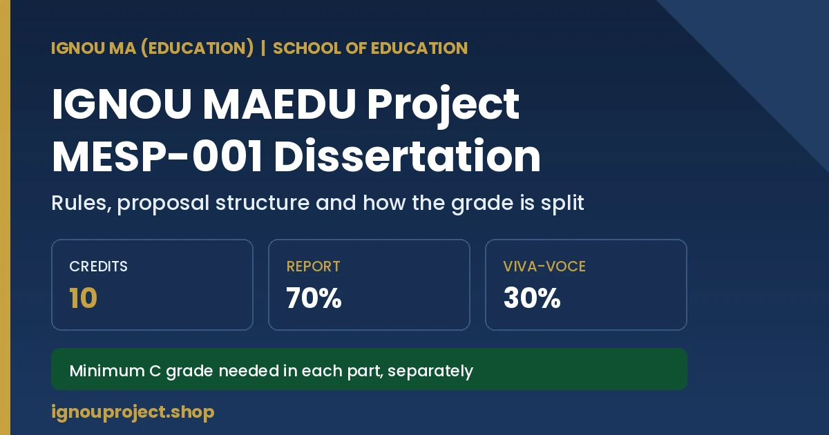 IGNOU MAEDU Project (MESP-001 Dissertation): Rules, Proposal and Grading